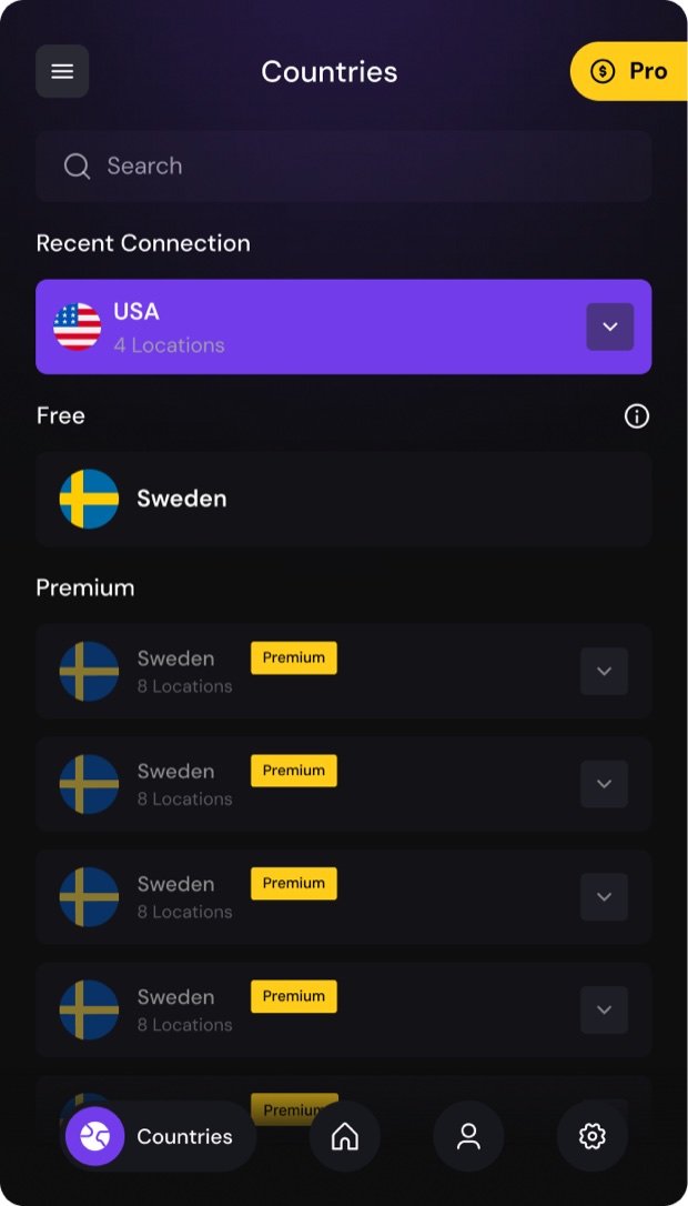 Browser widget — country picker