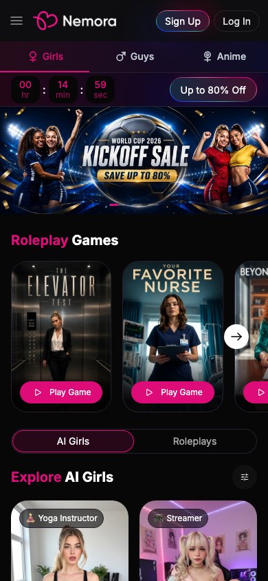 Mobile home hero — nav, gender tabs, countdown and campaign banner